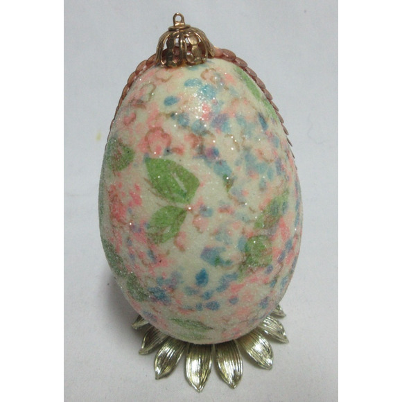 Handcrafted VTG Egg Springtime Easter Diorama Floral 4" Sugared Coated Floral - Picture 2 of 5